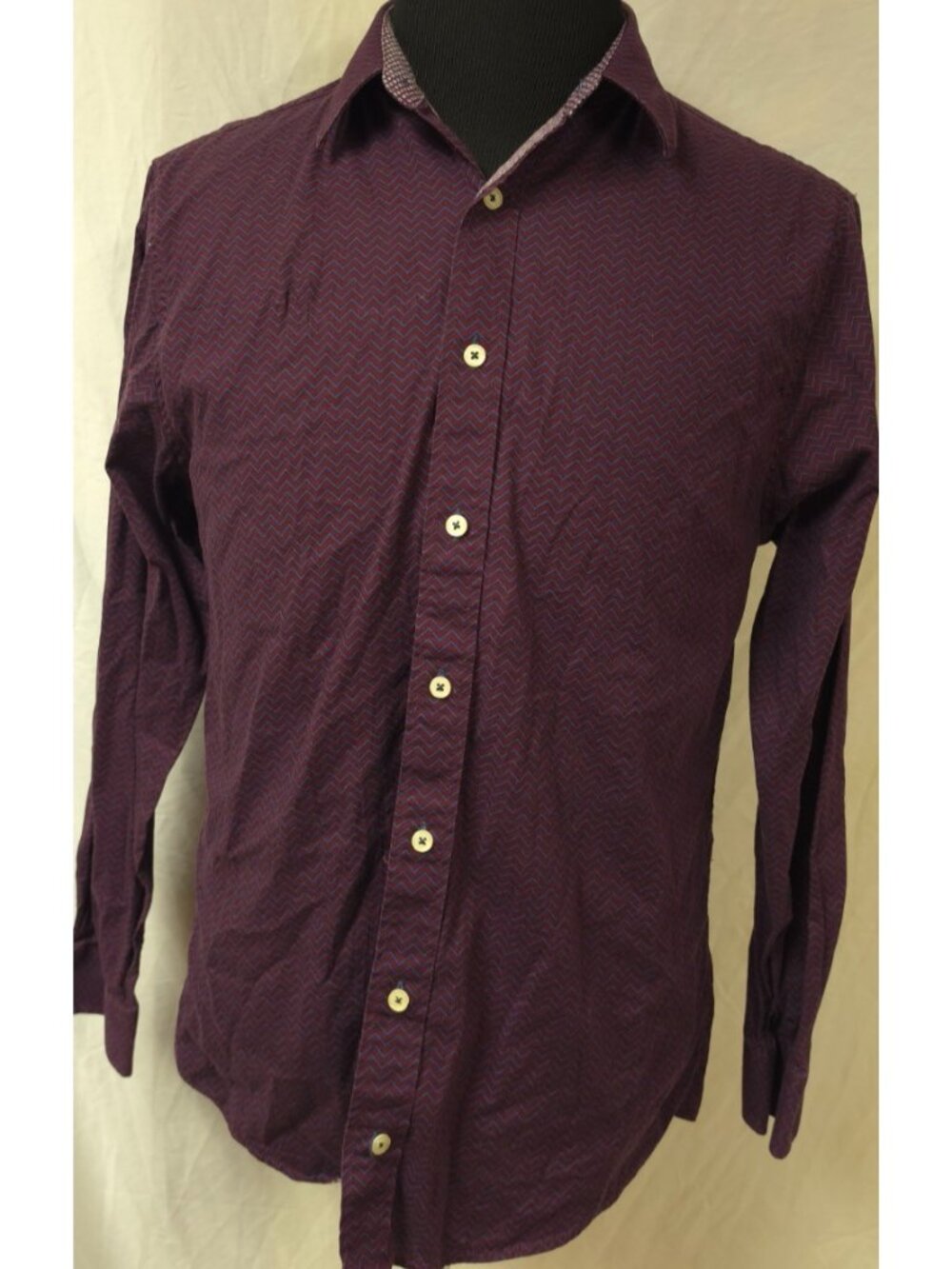 Nick Graham Everywhere Stretch Modern Fit Mens (L) Purple Chevron Pattern Shirt